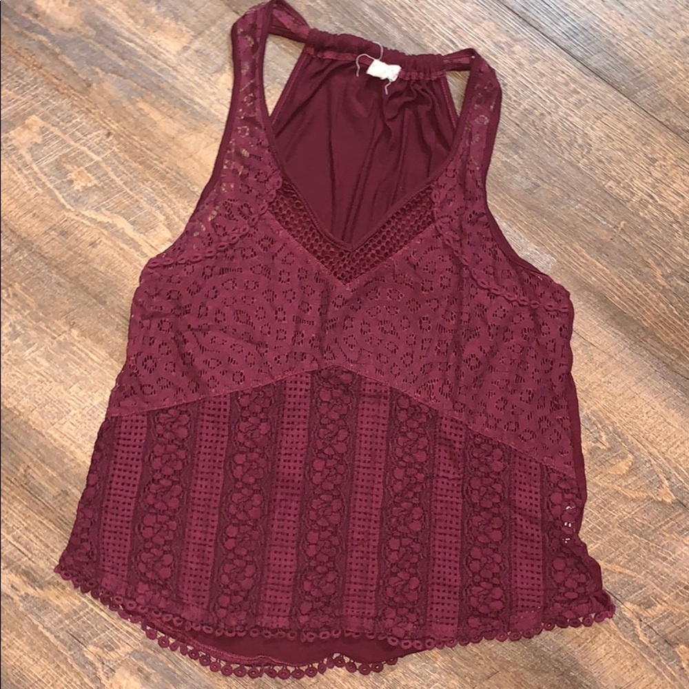 Maroon Lace Tank Top